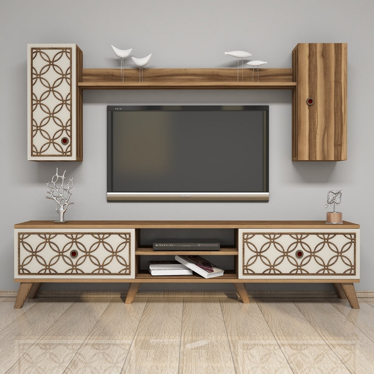 Comoda TV cu dulap Class S, Hommy Craft, crem/maro - imagine 7